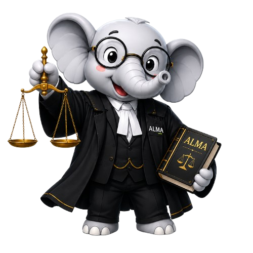 ALMA ERP mascot dressed as a judge, weighing up the comparison
